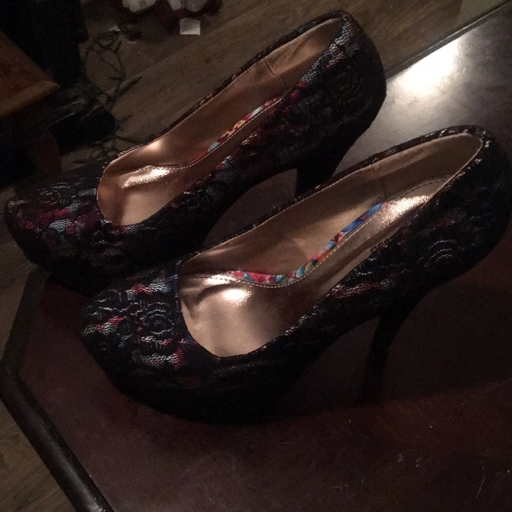 Charlotte Russe flower fishnet heel